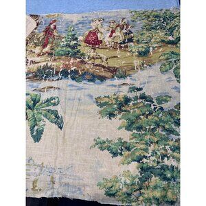Vintage TPS4 Scenic Tapestry Fabric Panel Ladies Dog Design 23" x 56" Cotton Ble